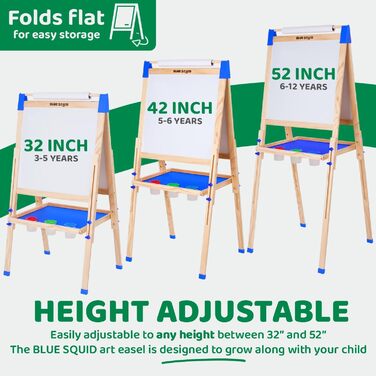 Дитяча мольберт Blue Squid Kinder Staffelei: регульована висота, двостороння, з крейдяною дошкою, білою дошкою, рулоном паперу, 100+ аксесуарів, для дітей 3-12 років, преміум-якість 2025