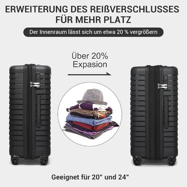 Чохол KONO середнього розміру з жорсткою оболонкою, PP-матеріал, розширюваний, легкий, з 4 спін-колесами, тримачем для напоїв та TSA замком (Зелений, L). Розмір: середній.