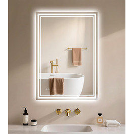 Дзеркало для ванної кімнати з підсвічуванням Badspiegel 50x70см LED, антизапар, сенсорне керування, регулювання яскравості, 3 кольори світла, настінне, горизонтальне/вертикальне