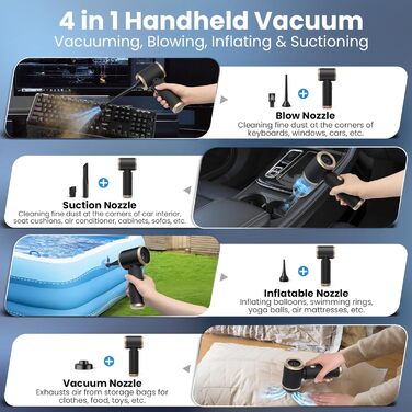 Акумуляторний ручний пилосос для авто та дому 4 в 1, потужність 15000Па, безмішковий з мийним HEPA-фільтром, модель B3