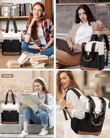 Жіночий рюкзак LOVEVOOK: компактний, водонепроникний, для ноутбука 15.6 дюймів, у стилях beige, black, brown