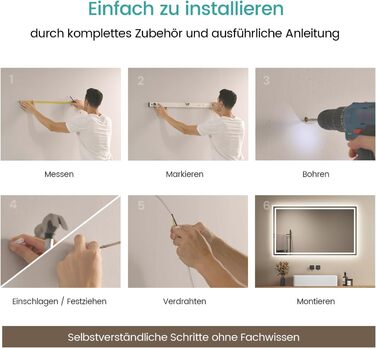 Дзеркало для ванної кімнати EMKE з підсвічуванням 40x60 см LED, антизапар, холодний/теплий білий, з кнопкою, алюмінієва рама, IP44, енергозберігаюче