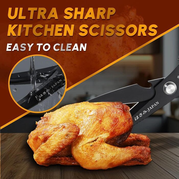 Набір кухонних ножиць Dream Reach Silver: універсальні ножиці з нержавіючої сталі для м'яса, птиці, риби та овочів (Чорний & Чорний)