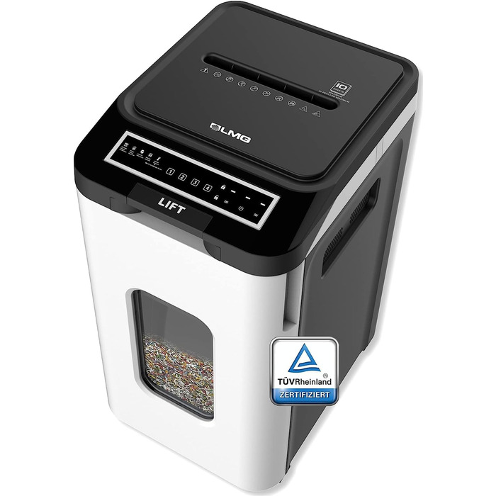 Шредер Aktenvernichter P5 з автоподачею, 350 аркушів, 19L кошик, тихий (65dB), частковий та рес-різ, автоматичне вимкнення