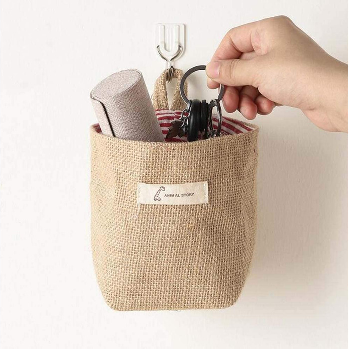 Міні-сумка для зберігання МЯО Цзінь 6 х підвісна, бавовняна лляна, кошик для зберігання, настільна, складна, декоративна, настінна сумка для сміття, шафа (в смужку, в горошок)