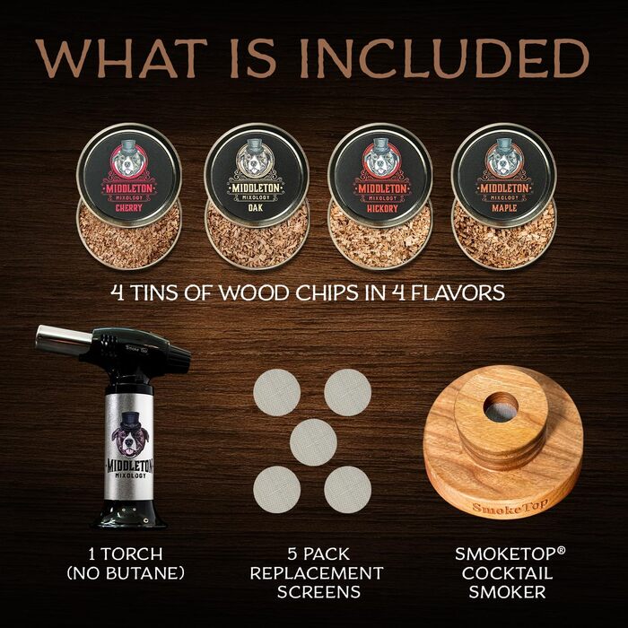 Комплект для копчення коктейлів SmokeTop з тріскою вишні, гікорі, клена та дуба – для коктейлів, віскі та бурбону