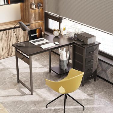 Комп'ютерний кутовий стіл Coleshome 100x70 см з 4 шухлядами, білий/чорний, для офісу, робочого кабінету, спальні