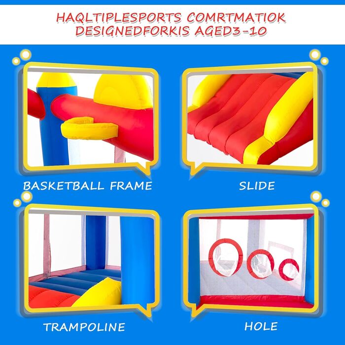 Надувний замок для дітей з повітряним насосом, міцний матеріал, для 3-4 дітей, 315x245x194 см, класична модель