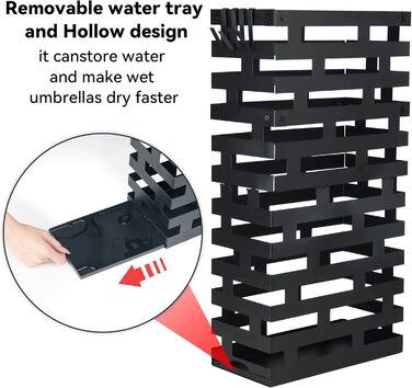 Підставка для парасольки, біла, велика металева з піддоном та гачками, 58,4 см, для дому, офісу, готелю
