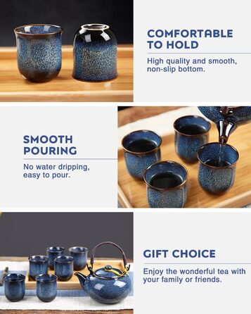 Набір чайний сервіз з порцеляни DUJUST, японський стиль, блакитний колір