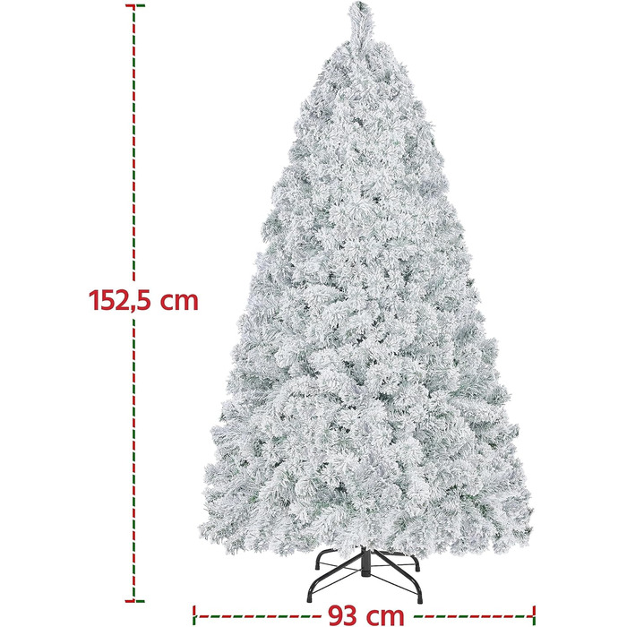 Штучна ялинка Yaheetech зі снігом 183 см (діаметр 120 см), 820 гілок, з металевим підставкою, швидкий монтаж, розкладний механізм для ялинки на Різдво