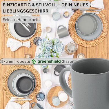 Набір чашок SÄNGER VALUE COLLECTION: 6 чашок з кераміки, 380 мл, блакитно-сірий колір, для кави та чаю, придатні для миття в посудомийній машині та використання в мікрохвильовці