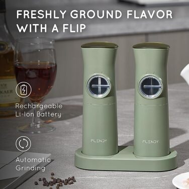 Електричні мельниці для солі та перцю Flendy, 2 шт. з USB-C зарядкою, для сухих спецій (чебрець)