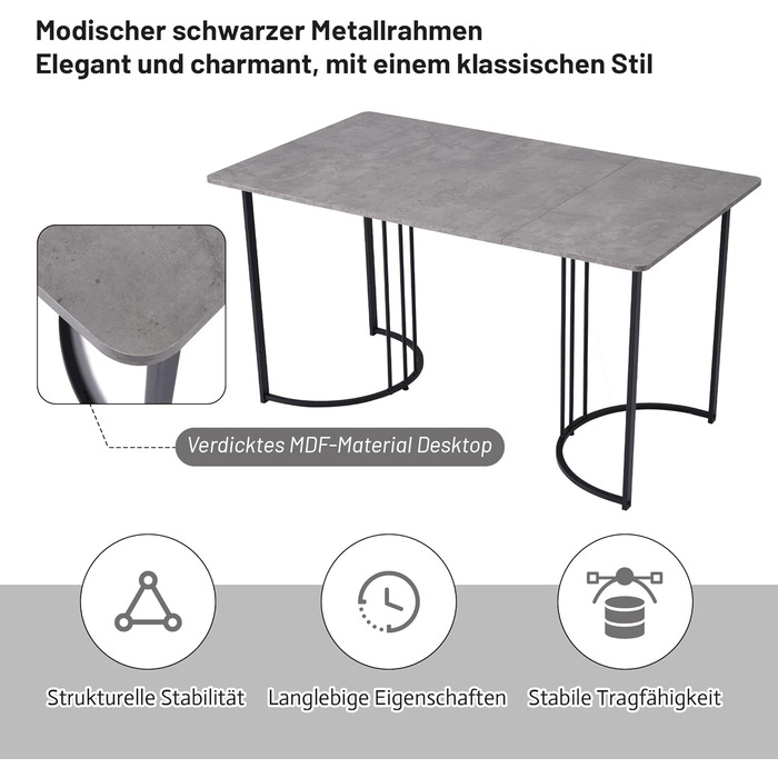 Обідній стіл Merax 140x80 см з імітацією мармуру, для 4-6 осіб, металевий каркас, регульовані ніжки, білий/чорний, підходить для ресторану, вітальні, кухні