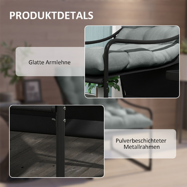 Outsunny Garden Chair Садове крісло з товстою подушкою сидіння, шезлонг з підлокітником вантажопідйомністю до 120 кг, для саду та балкона, сірий