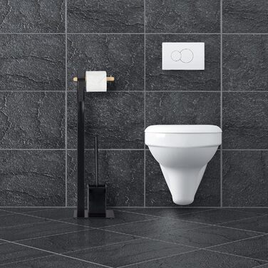 Туалетний набір Relaxdays, вертикальний тримач для туалетного паперу, йоржик для унітазу з тримачем для йоржика, 72x20x20 см, чорний/натуральний