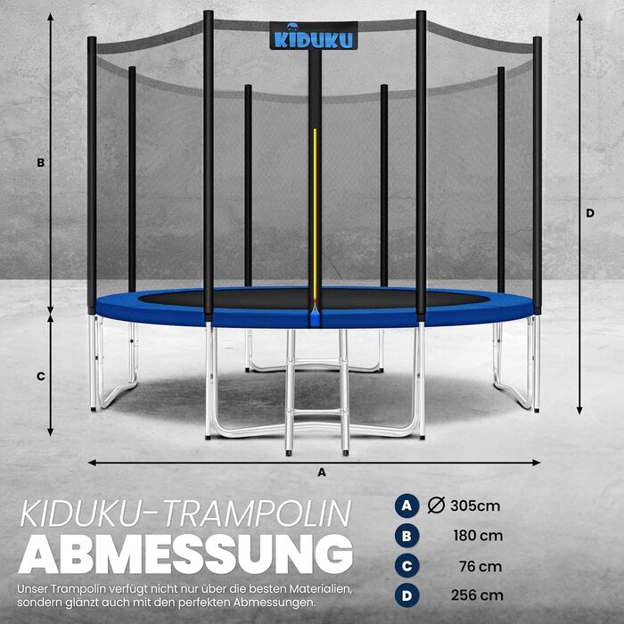 Батут KIDUKU Ø 244/305/366/427 см з сіткою, драбиною та захисним покриттям | Для дітей та дорослих до 150 кг | Садовий батут