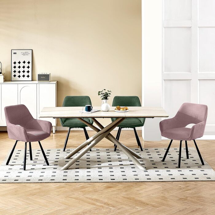 Набір з 4-х обертових стільців для їдальні з підлокітниками, 360° обертання, кухонні стільці, сучасні м'які стільці з тканинною спинкою для кухні, їдальні, спальні, бежеві