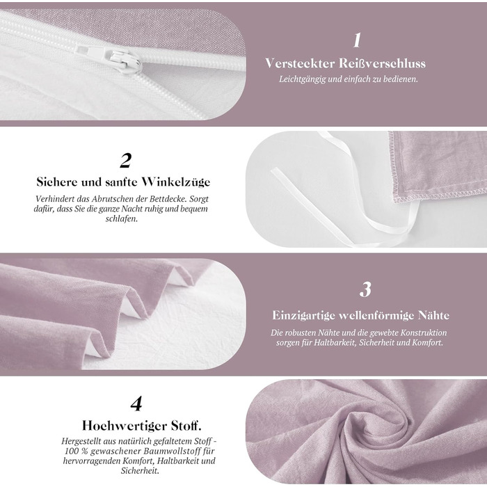 Набір постільної білизни SOULFUL 155x220 з бавовни (2 шт.), з блискавкою, колір пастелевий фіолетовий