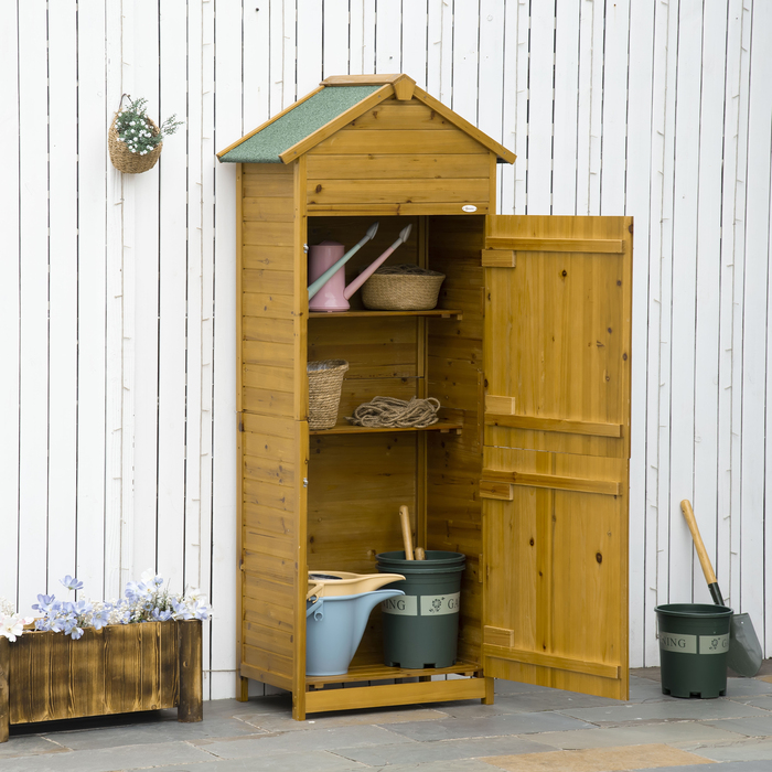 Outsunny Garden сарай з натурального дерева, садова шафа, садова шафа, садовий сарай, сарай для інструментів, 2 полиці, стійкий до погодних умов, 2 двері, 79 x 49 x 191.5см | Аосом