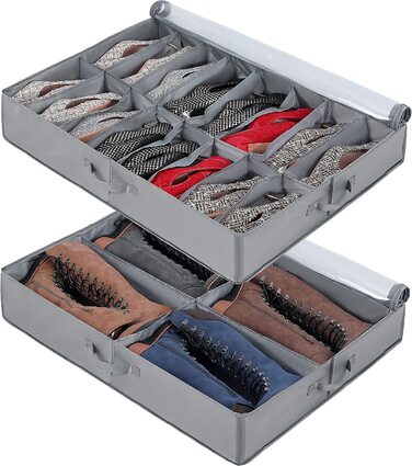Комод під ліжком для зберігання взуття 2 шт., системи зберігання взуття з 32 відділеннями, Ящик для зберігання взуття під ліжком, складаний ящик для зберігання взуття з кришкою (16 4(Базова опора))