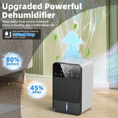 Електричний осушувач повітря 1800 мл з автоматичним відтаненням, таймером та LED-дисплеєм. Підходить для спальні, ванної кімнати та шафи. Продуктивність: 550 мл/24 год.