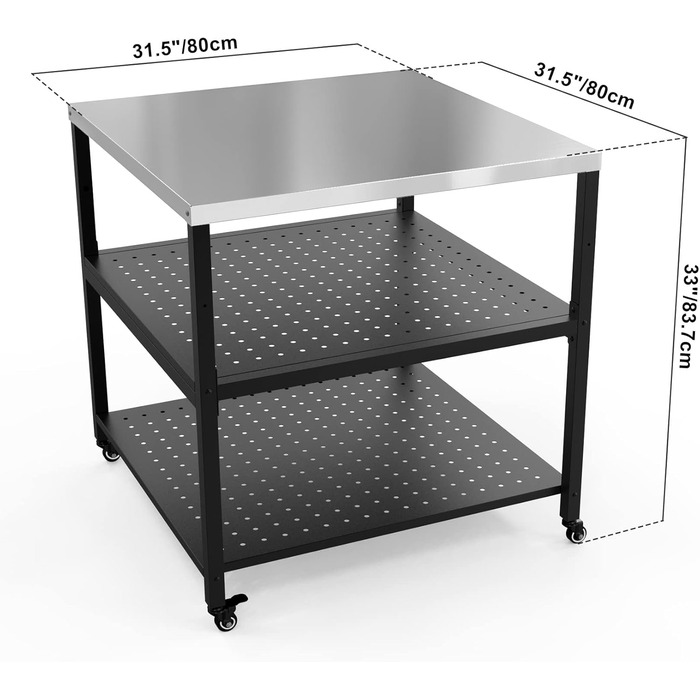 Onlyfire Robuster стіл для піци та гриль-стіл з нержавіючою сталею та 4 колесами, 80 x 80 x 83 см