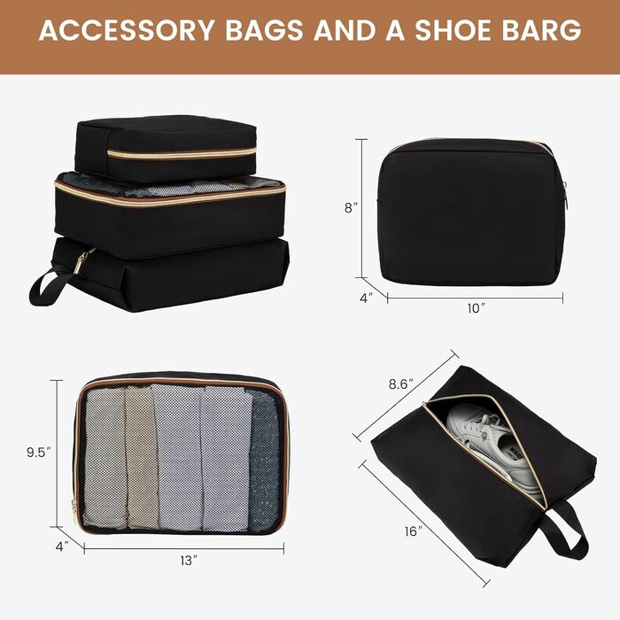 LOVEVOOK Набір валіз ручної поклажі: ручна валіза, середнього розміру, 20 дюймів, з відділенням для ноутбука 17 дюймів, легка, для жінок, подорожі, ділові поїздки, чорний, білий, коричневий