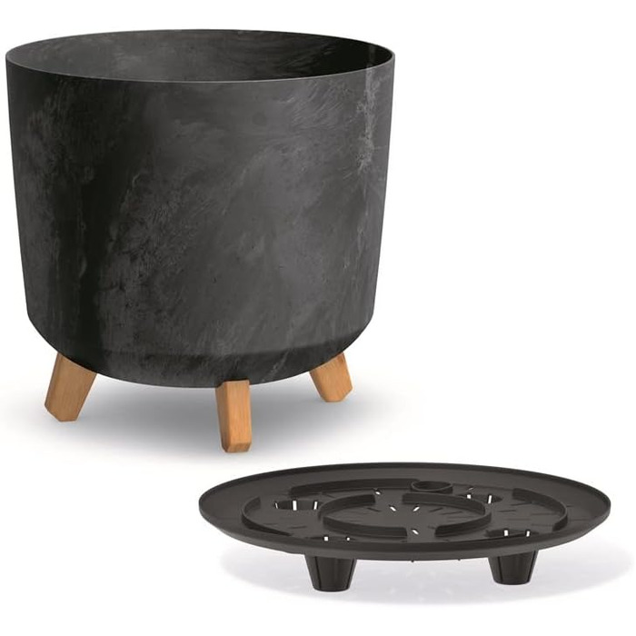 Плантатор BirnePower Gracia Slim 44,5 см – сучасний горщик для квітів з ніжками, бетонної текстури, стійкий до УФ та погодних умов, елегантний кашпо для балкона, саду, інтер'єру – антрацит (висота 28,5 см)