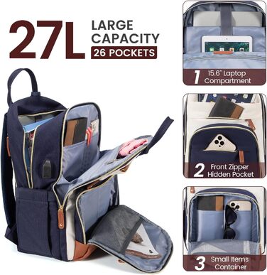 LOVEVOOK Рюкзак для жінок з відділенням для ноутбука 15.6 дюймів, шкільний рюкзак для дівчаток та підлітків, водонепроникний, анти-крадіжка, для школи, подорожей, роботи, легкий, з PU-матеріалу, кольори: бежевий, темно-синій, коричневий