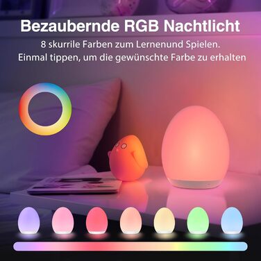 Нічник дитячий JolyWell з 8 режимами зміни кольору та регулюванням яскравості, перезаряджуваний нічник-яйце з таймером 1 година та сенсорним керуванням, білий