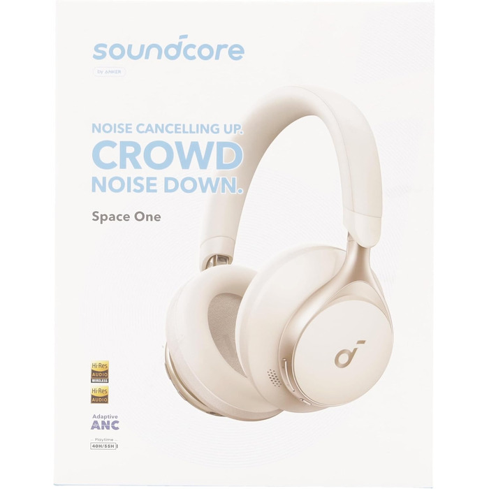 Навушники Soundcore Space One, ANC, 40 год, додаток, Hi-Res Audio, BT 5.3 (кафе латте)