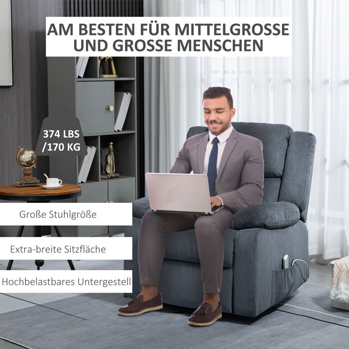 Реклайнер для телевізора HOMCOM Recliner з електричним регулюванням з функцією відкидання та дистанційним керуванням, оксамитовий вигляд сірого кольору, 92x93x105см