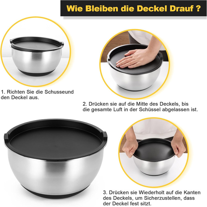 Набір мисок з нержавіючої сталі, 7 шт. з кришкою, тертки, для випічки та зберігання, стакові, універсальні, придатні для миття в посудомийній машині (0,63/1/1,5/2/3/4/5 QT)
