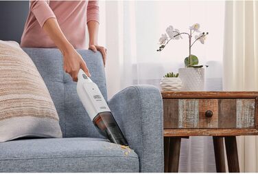 Акумуляторний ручний пилосос BlackDecker Dustbuster Slim HLVC315J11 (12 В, 1,5 Агод, без мішка та бездротовий, з вбудованою насадкою для всмоктування розміру XXL, включаючи зарядний кабель, щілинну насадку та щітку для м'яких меблів), білий