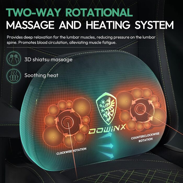 Ігровий крісло Dowinx з масажем та підігрівом, чорно-білий, для дому та офісу