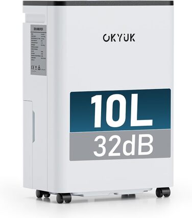 Електричний осушувач повітря OKYUK 12L з цифровим дисплеєм, для дому 40м², з автовимкненням, ідеальний для дому, автодому, ванної кімнати, підвалу (білий)