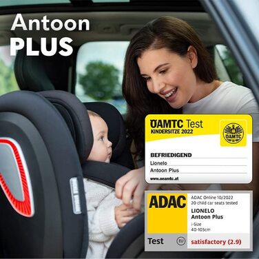 Дитяче крісло LIONELO Antoon PLUS ADAC, Isofix і опорна ніжка, вагова група від 0 до 18 кг, 5-точковий ремінь вперед і назад, поворотна основа на 360 градусів, вставка Dri-Seat, навіс