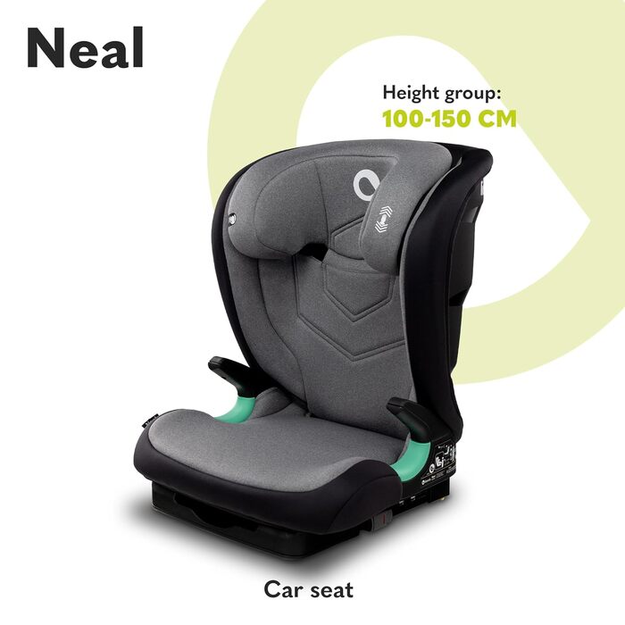 Дитяче автокрісло LIONELO Neal 15-36кг, Isofix, бічні протектори, маркування i-size, регульована спинка в 3 напрямках, регульований по висоті підголівник, система вентиляції (сірий)