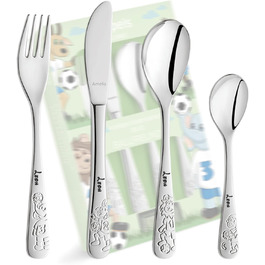 Набір дитячого столового прибору Kinderbesteck з гравіюванням 'BALLFREUNDE', 4 шт. з іменем, з нержавіючої сталі
