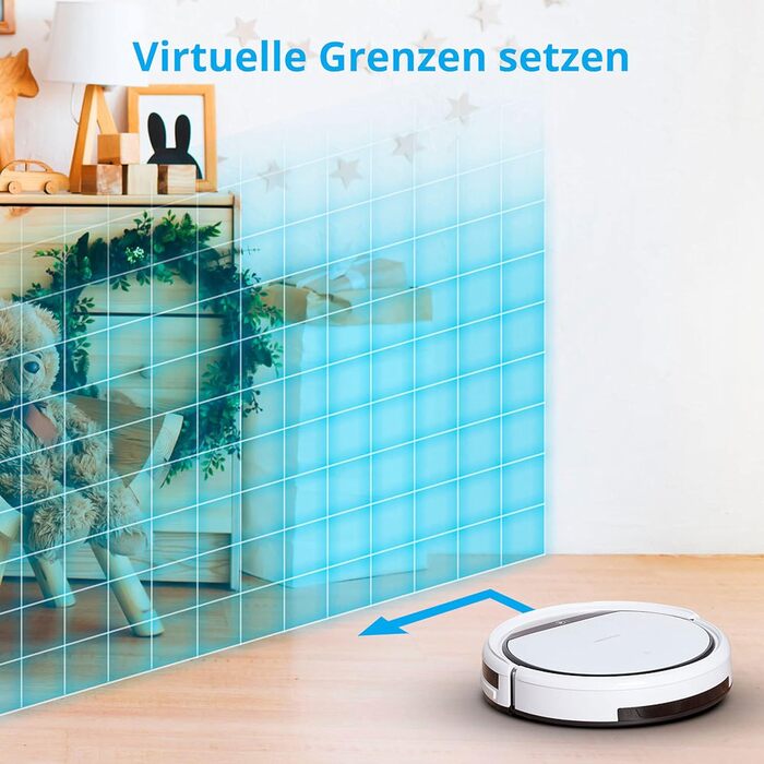 Робот-пилосос MEDION з функцією миття підлоги (90 хв роботи, 2-в-1, для твердих підлог, килимів, плитки, ламінату, оптимізований для шерсті тварин, повернення на зарядну станцію, MD 18501) білий