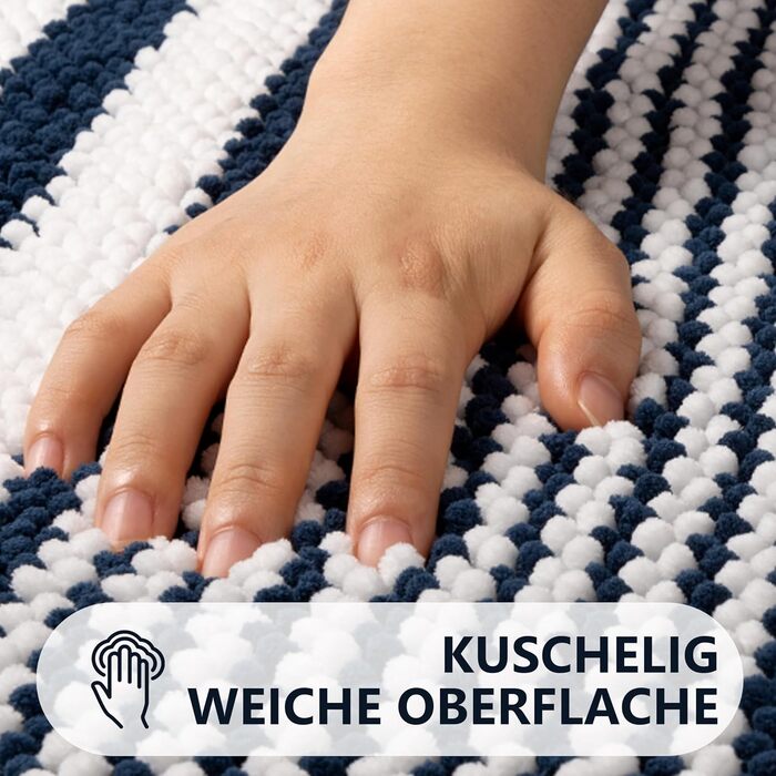 Килимок для ванної кімнати Biscpro Non-Slip Chenille, що миється, 40x60 см, темно-синій - м'який, вбираючий килимок для ванної