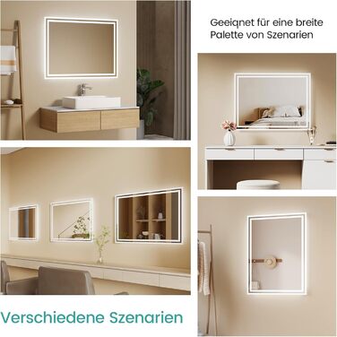 Дзеркало для ванної кімнати EMKE з підсвічуванням 40x60 см LED, антизапарник, холодний/теплий білий, з кнопкою, алюмінієва рама, IP44, енергозберігаюче