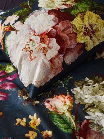 Постільна білизна Essenza Fleurel Квіти Півонії Тюльпани Бавовна Фланель Indigo Blue, 401439-100DE-011 (155x220 80x80 см)