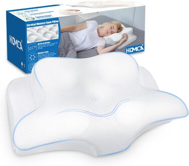 Подушка для шиї HOMCA Memory Foam, ергономічна, 3D чохол для охолодження, для всіх положень сну, 62x48/10 см