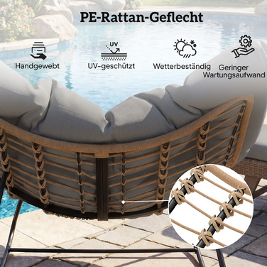 Крісло-гойдалка, крісло-качалка з подушкою, стійке до погодних умов, садове крісло, витримує до 120 кг, для вітальні, саду, газону, сірого кольору.