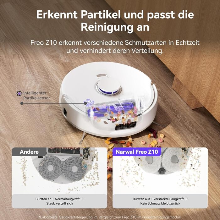 Робот-пилосос NARWAL Freo Z10 з функцією миття підлоги, 15000 Па, гаряча вода 75°C, автопорожнення, уникнення перешкод, антизаплутування для шерсті тварин