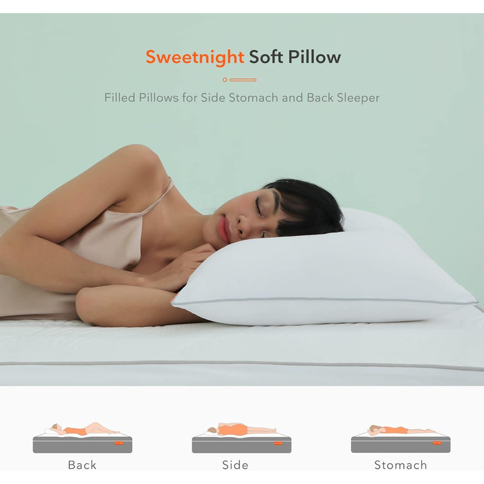 Подушка для сну Sweetnight, наповнювач 550 г, для всіх положень сну (1, 48x74 см)