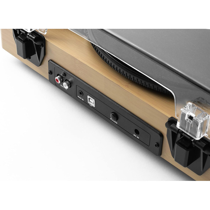 Вініловий програвач Plattenspieler Bluetooth, 3 швидкості, перетворення вінілових платівок у MP3, з пилозахисною кришкою, виходом для навушників, Aux-In, чорний (Jam Stream Wood)