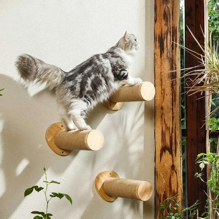 Сходи для лазіння по фукумару для кішок, стовпчики з сизалю діаметром 9 x 30 см, настінні джутові скребкові стовпи, 2 упаковки, каучукове дерево